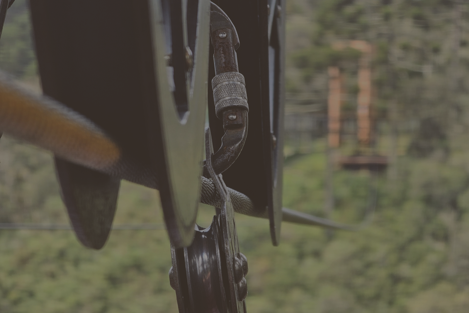 zipline trolley with arrival platform in background