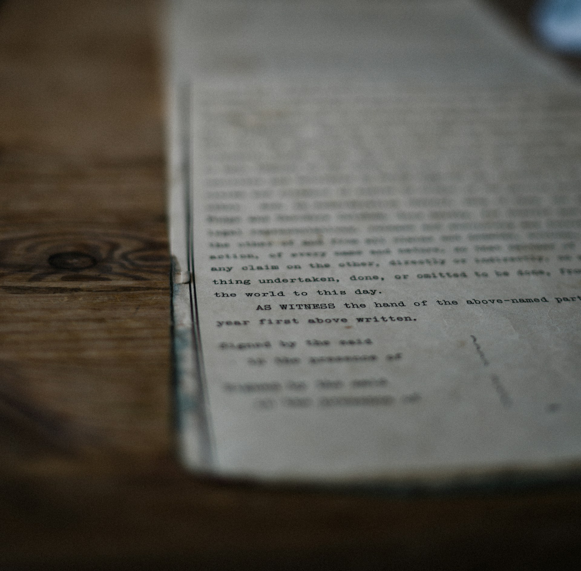 document on table typed document on table