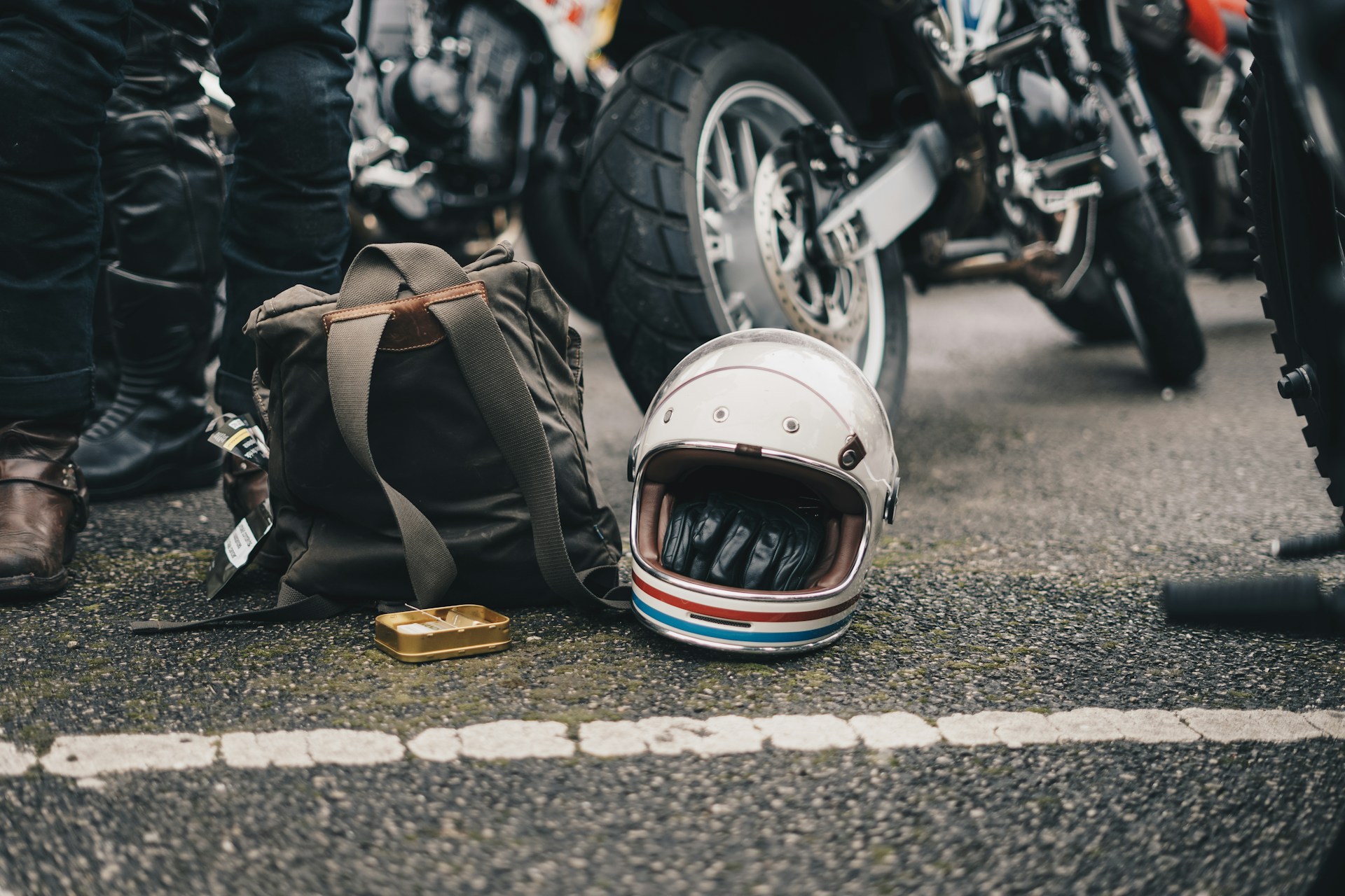 motorcycle with helmet on road